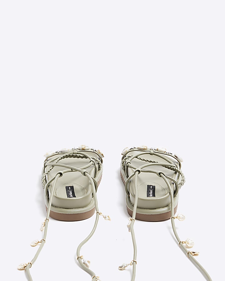 River Island Green Shell Detail Lace Up Sandals