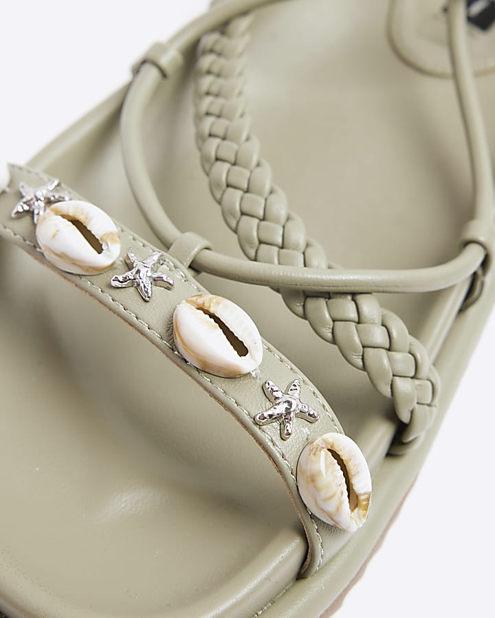 River Island Green Shell Detail Lace Up Sandals
