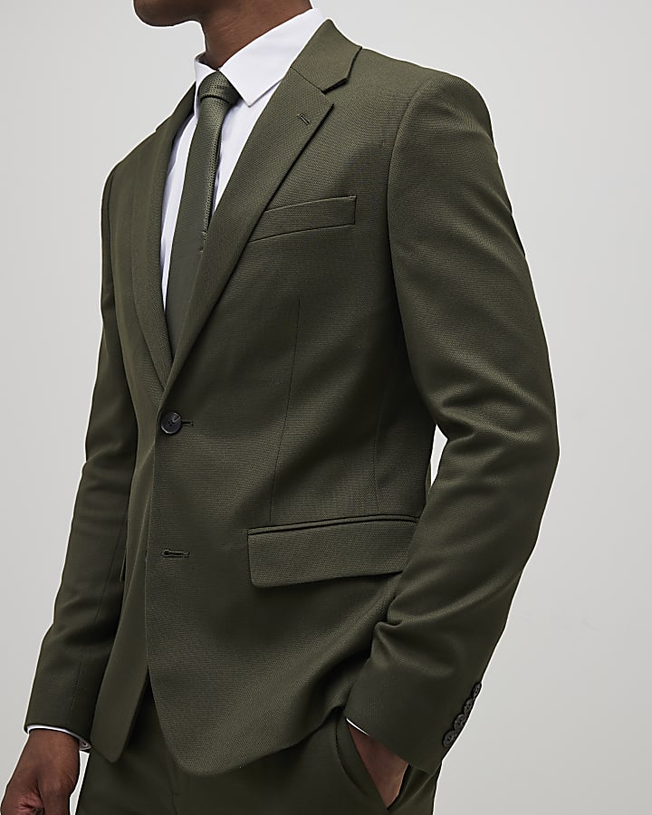 River Island Green Skinny Fit Textured Suit Jacket