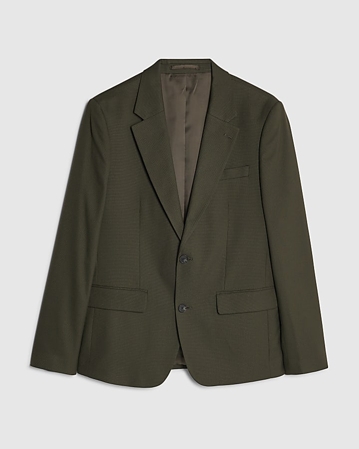 river island Green Skinny Fit Textured Suit Jacket