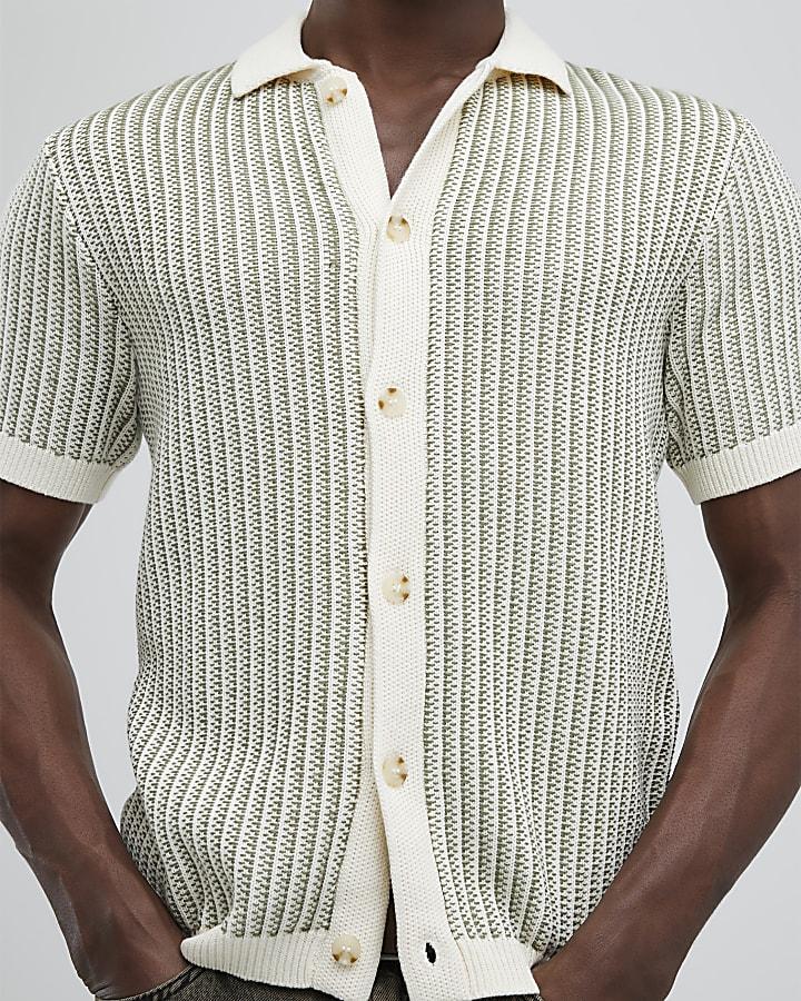 River Island Green Slim Fit Button Up Stripe Shirt
