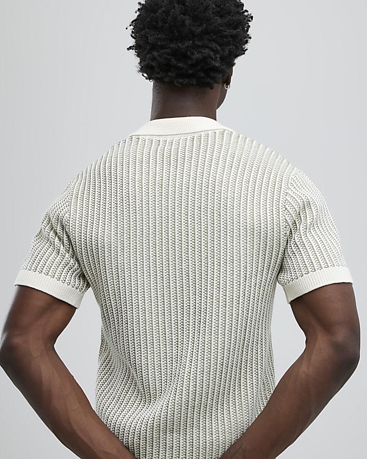 River Island Green Slim Fit Button Up Stripe Shirt