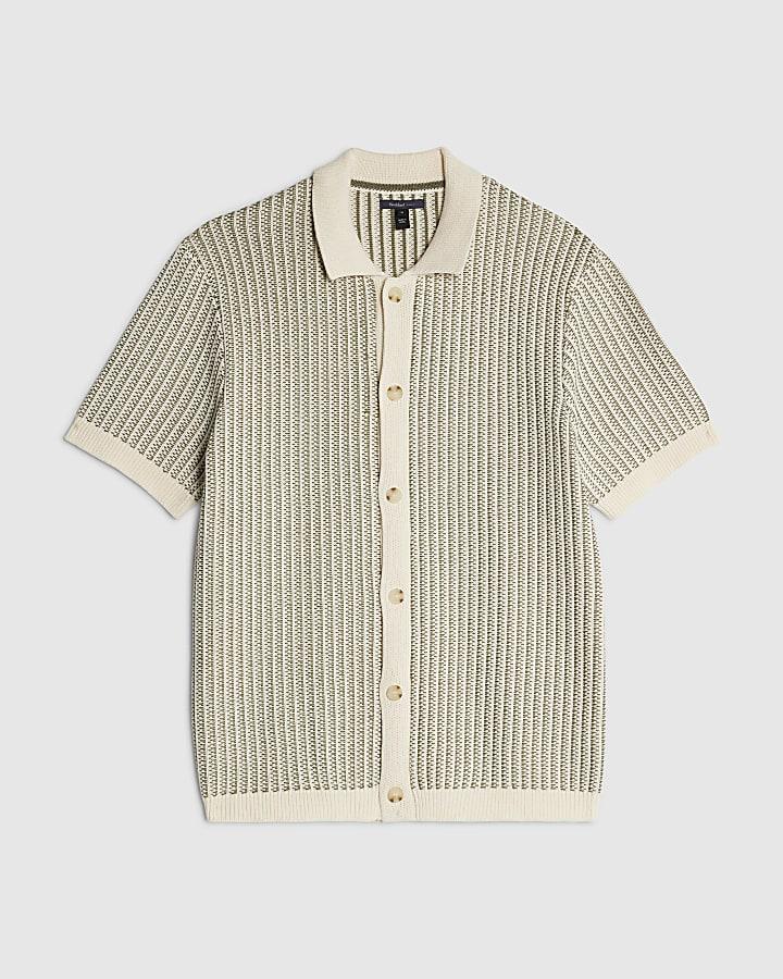 river island Green Slim Fit Button Up Stripe Shirt
