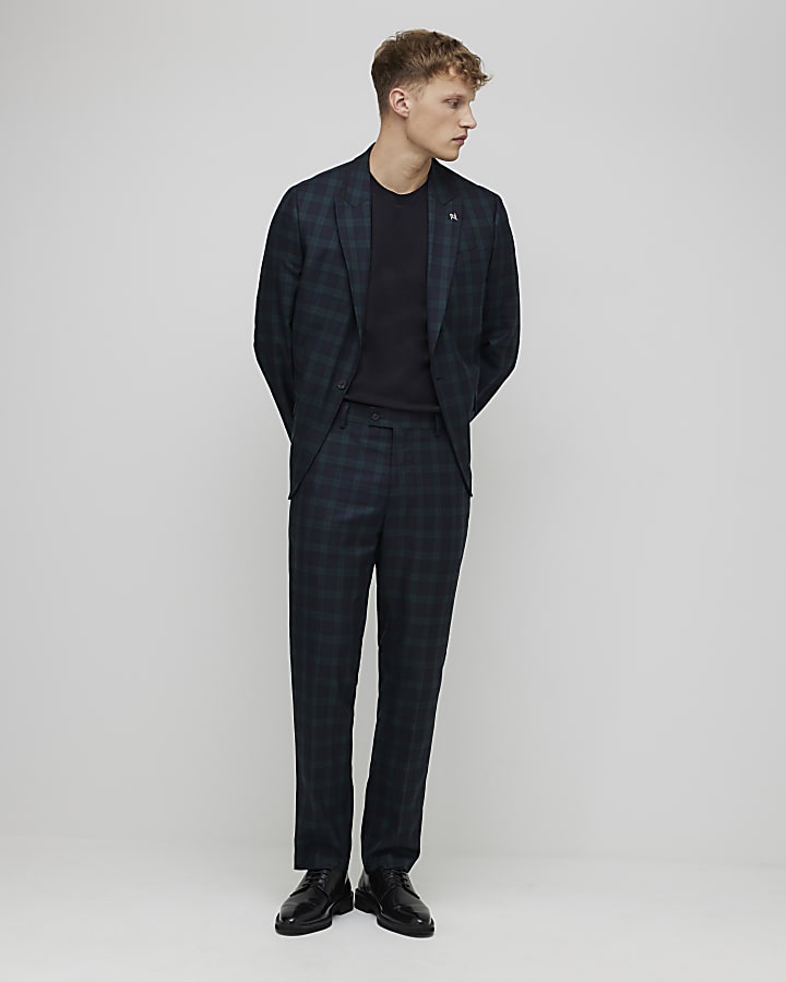 River Island Green Slim Fit Check Suit Jacket