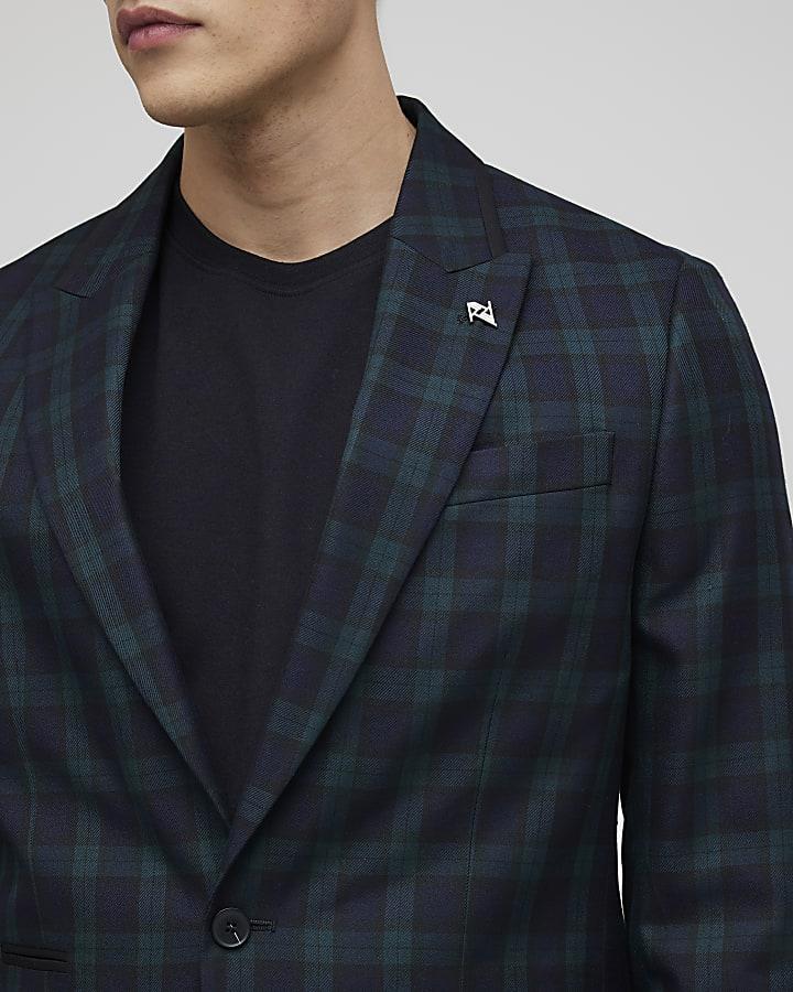 River Island Green Slim Fit Check Suit Jacket