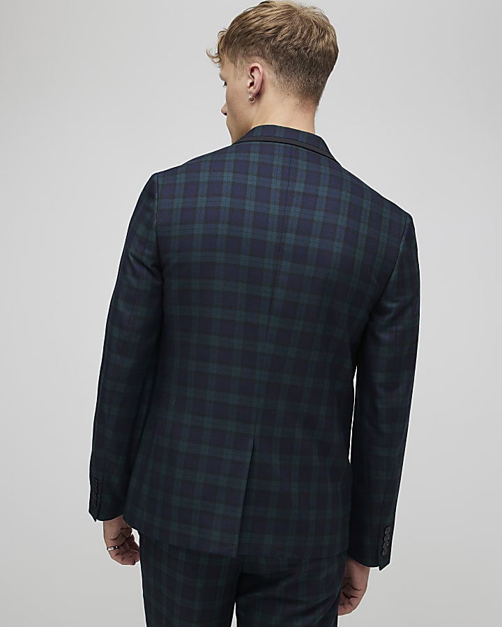 River Island Green Slim Fit Check Suit Jacket