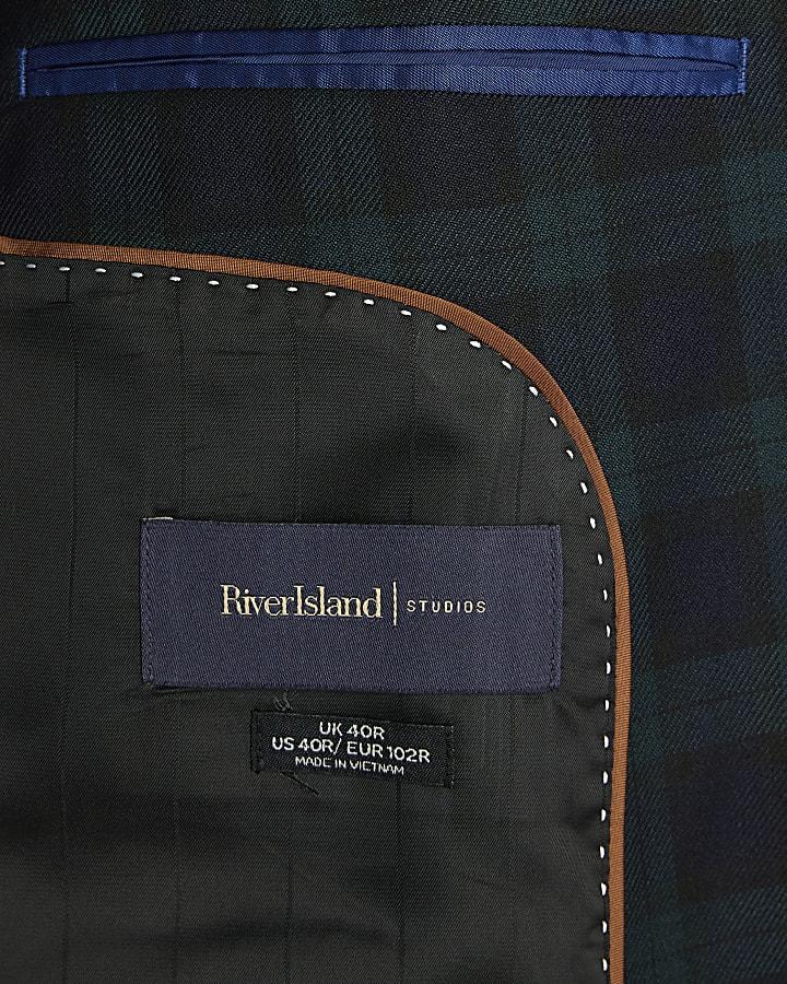river island Green Slim Fit Check Suit Jacket