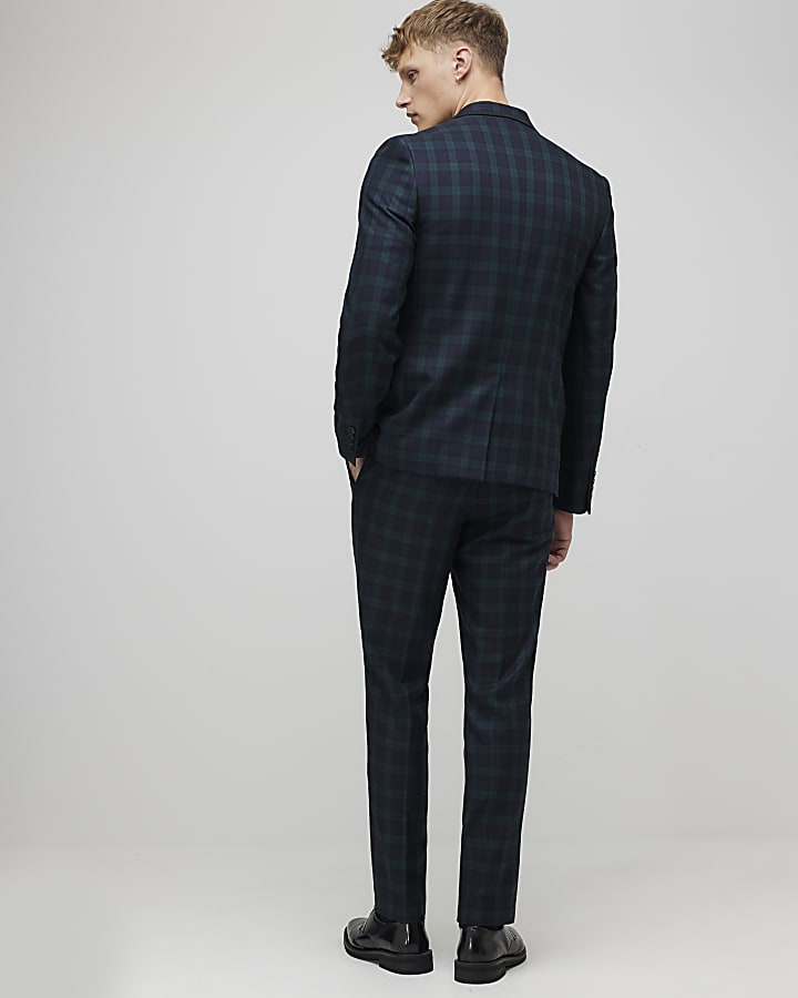 River Island Green Slim Fit Check Suit Trousers