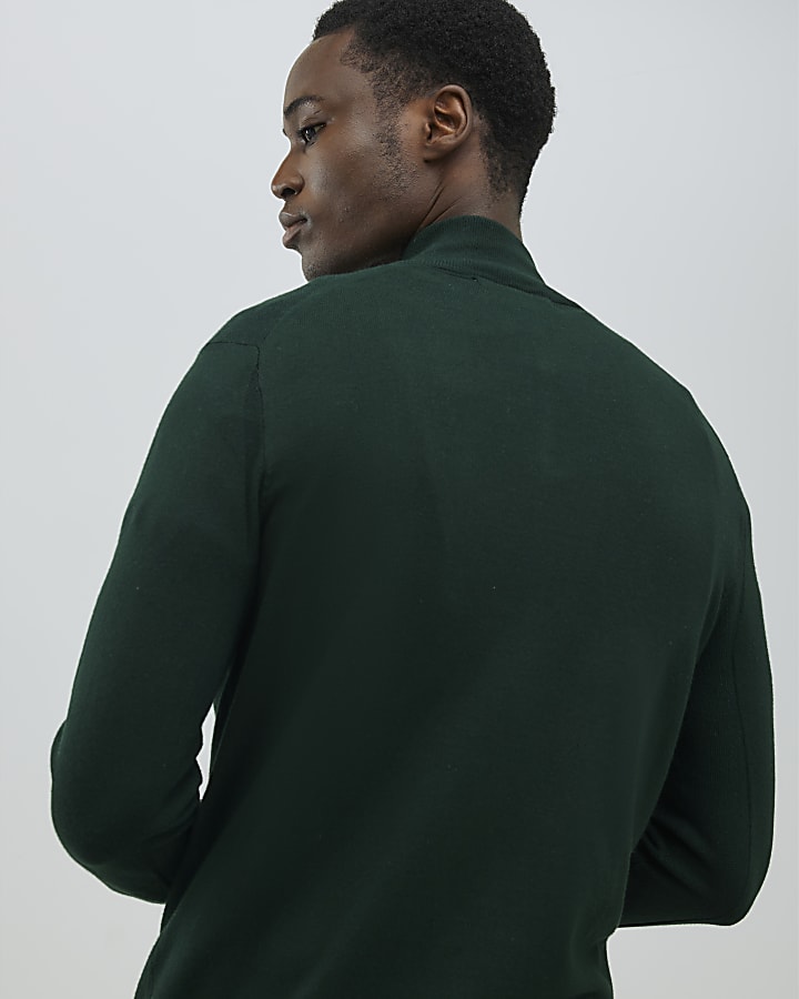 river island Green Slim Fit Half Zip Jumper