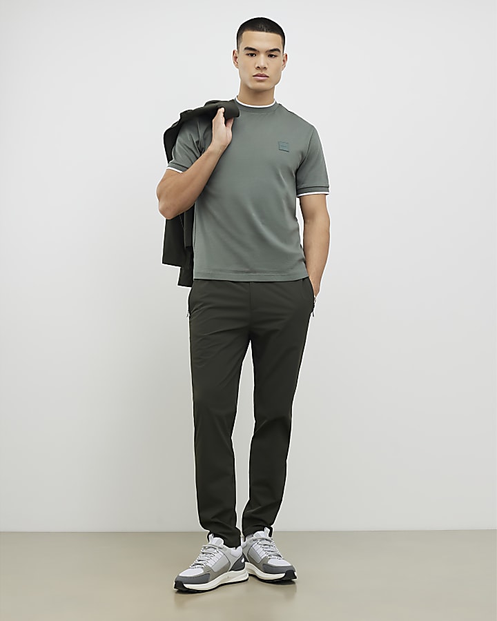 River Island Green Slim Fit MCMXII Badge T-Shirt