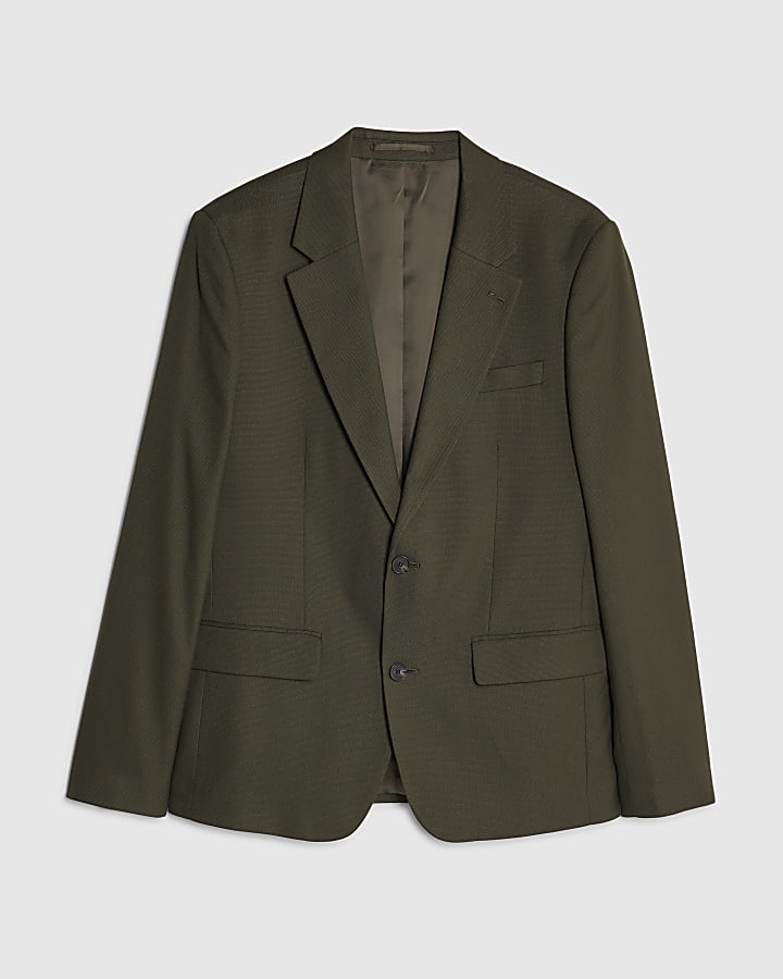 river island Green Slim Fit Textured Suit Jacket