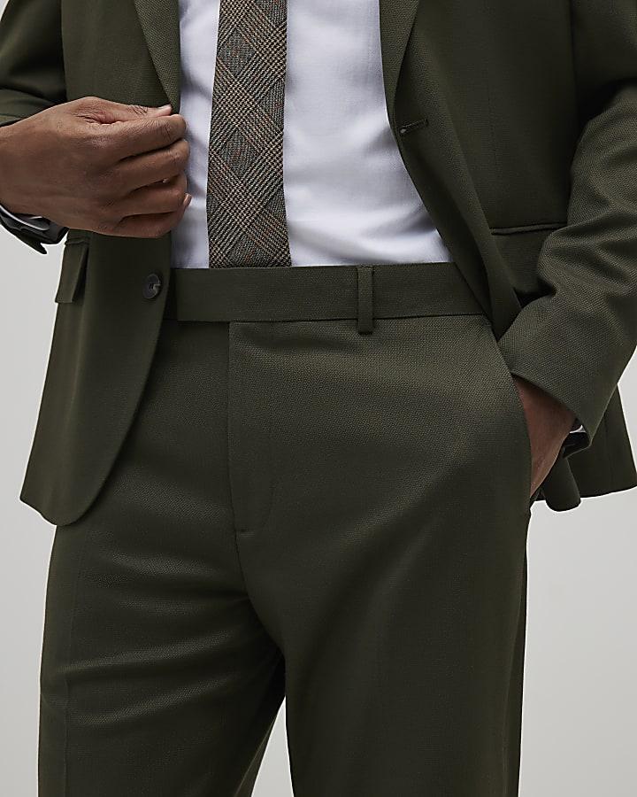 River Island Green Slim Fit Textured Suit Trousers
