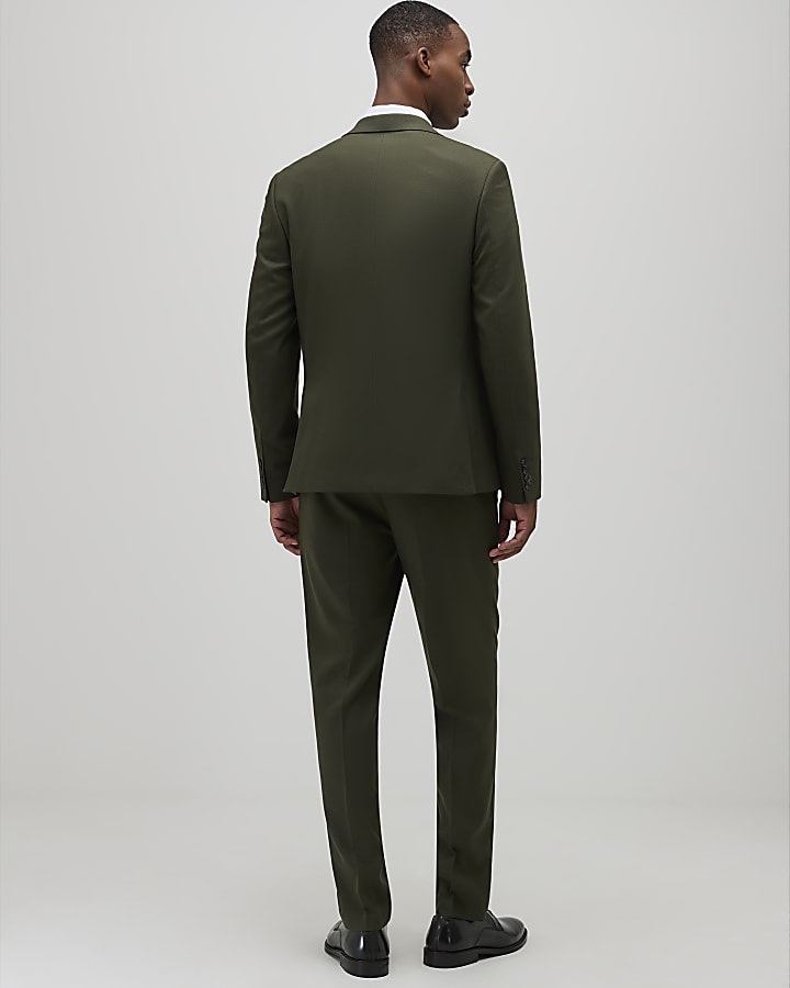 River Island Green Slim Fit Textured Suit Trousers