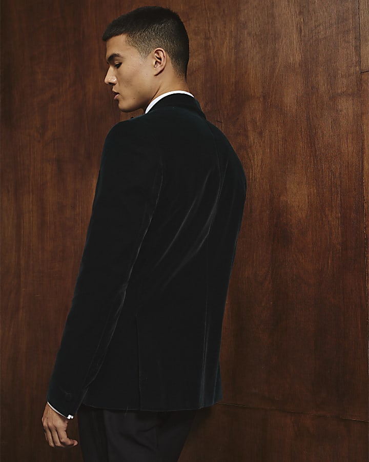 River Island Green Slim Fit Velvet Suit Jacket