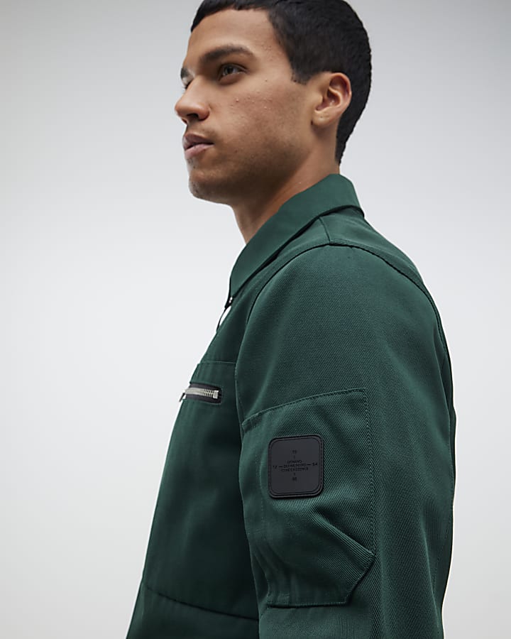 River Island Green Twill Two-Way Zip Shacket