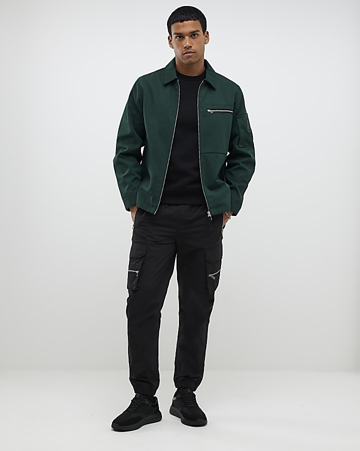 River Island Green Twill Two-Way Zip Shacket