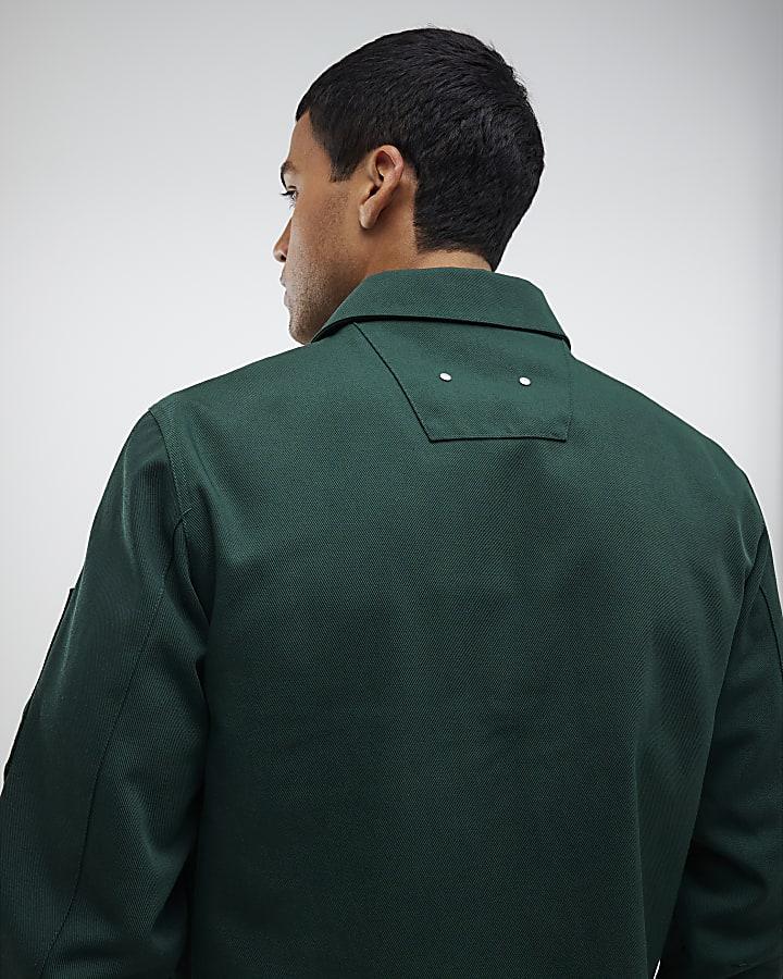 River Island Green Twill Two-Way Zip Shacket