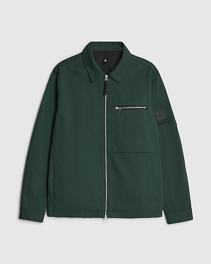 river island Green Twill Two-Way Zip Shacket
