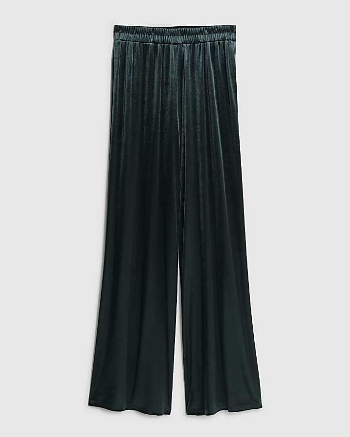 river island Green Velvet Wide Leg Joggers