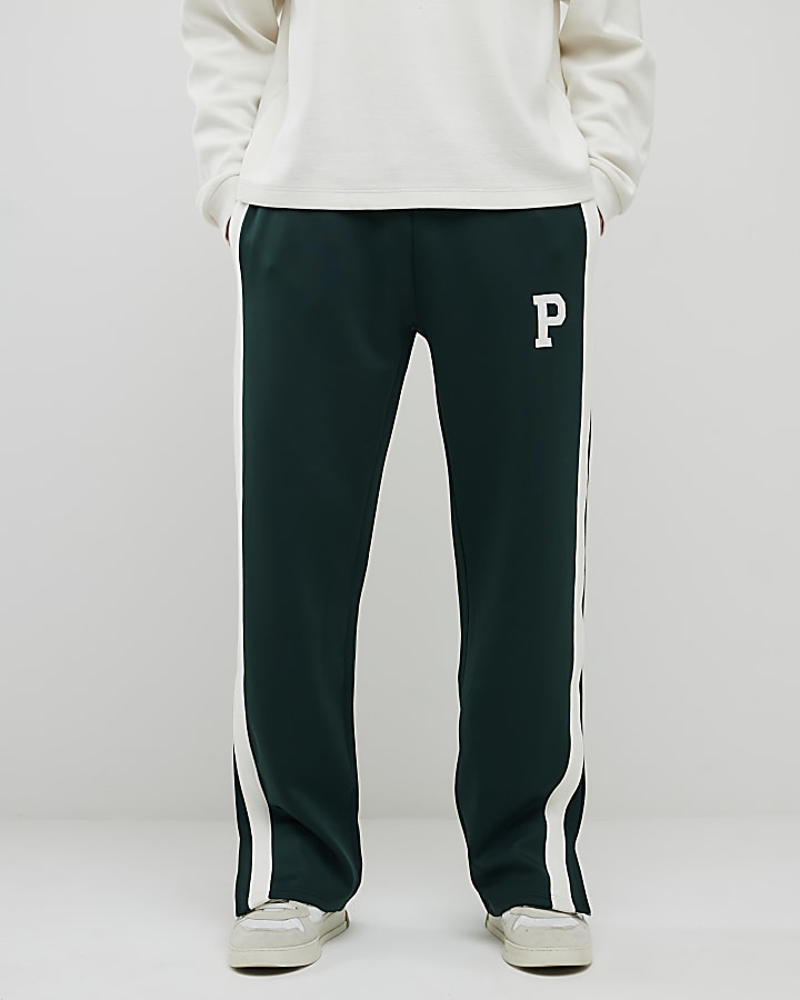 River Island Green Wide Fit Twill Stripe Joggers