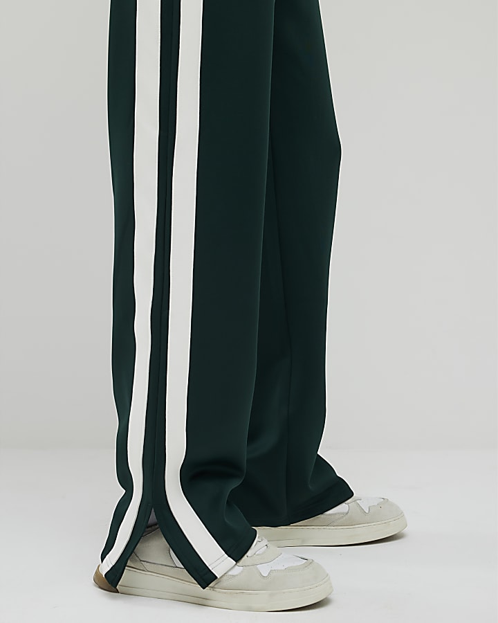 River Island Green Wide Fit Twill Stripe Joggers