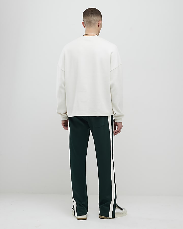 River Island Green Wide Fit Twill Stripe Joggers