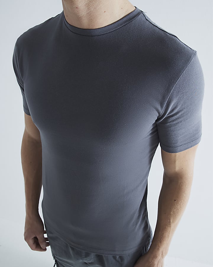River Island Grey 3 Pack Muscle Fit T-Shirt
