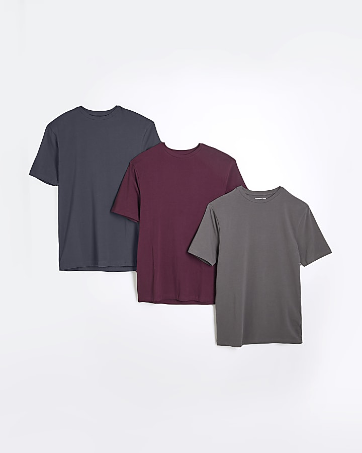 river island Grey 3 pack Muscle Fit T-Shirt
