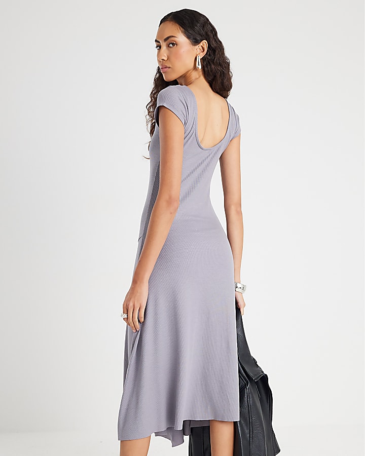River Island Grey Asymmetric Hem Midi Dress