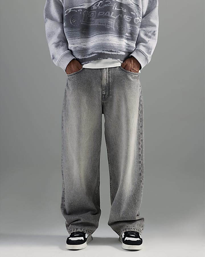 River Island Grey Baggy Fit Jeans