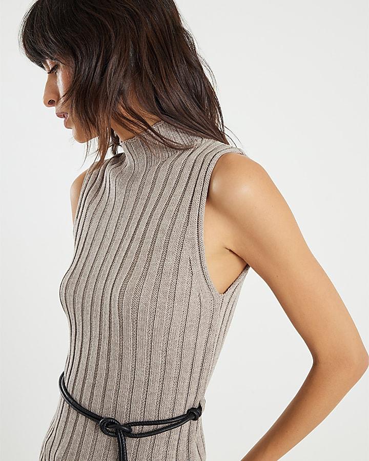 River Island Grey Belted Knit Ribbed Tank Top