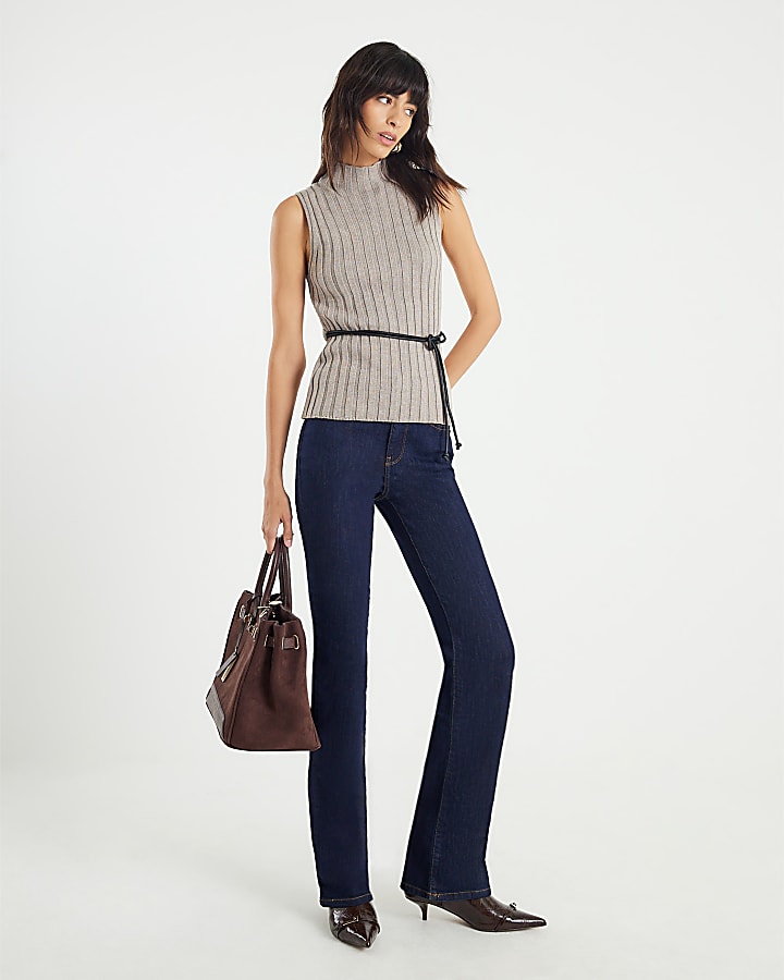 River Island Grey Belted Knit Ribbed Tank Top