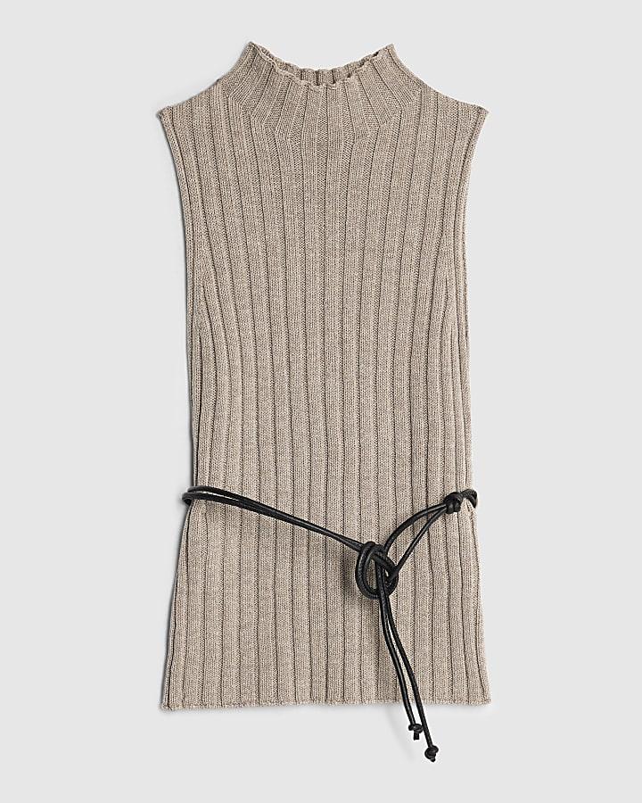 river island Grey Belted Knit ribbed tank top