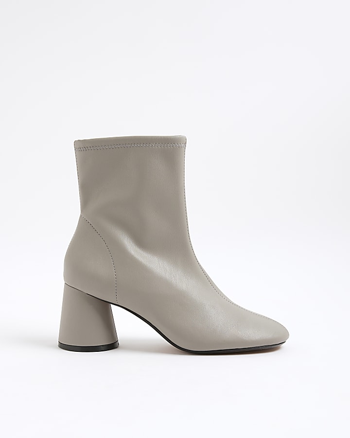 River Island Grey Block Heel Ankle Boots