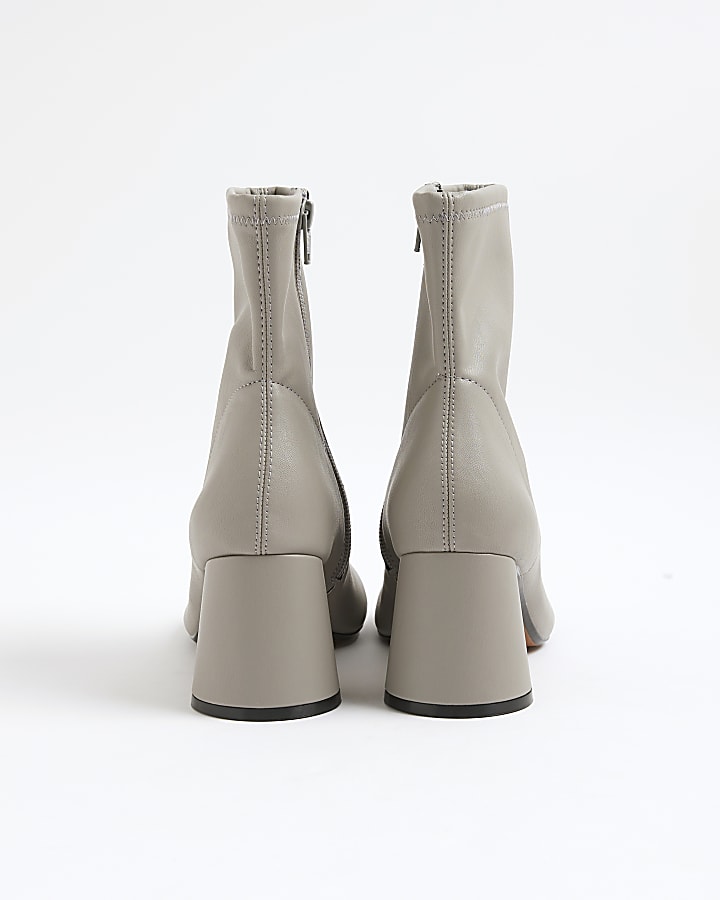 River Island Grey Block Heel Ankle Boots