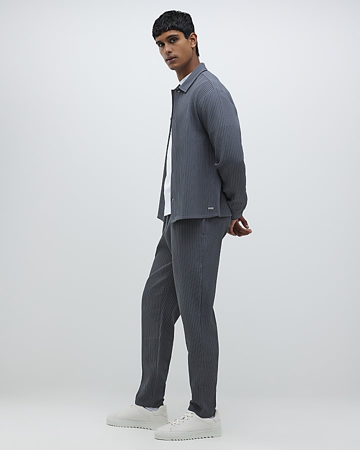 River Island Grey Boxy Fit Chunky Plisse Shirt