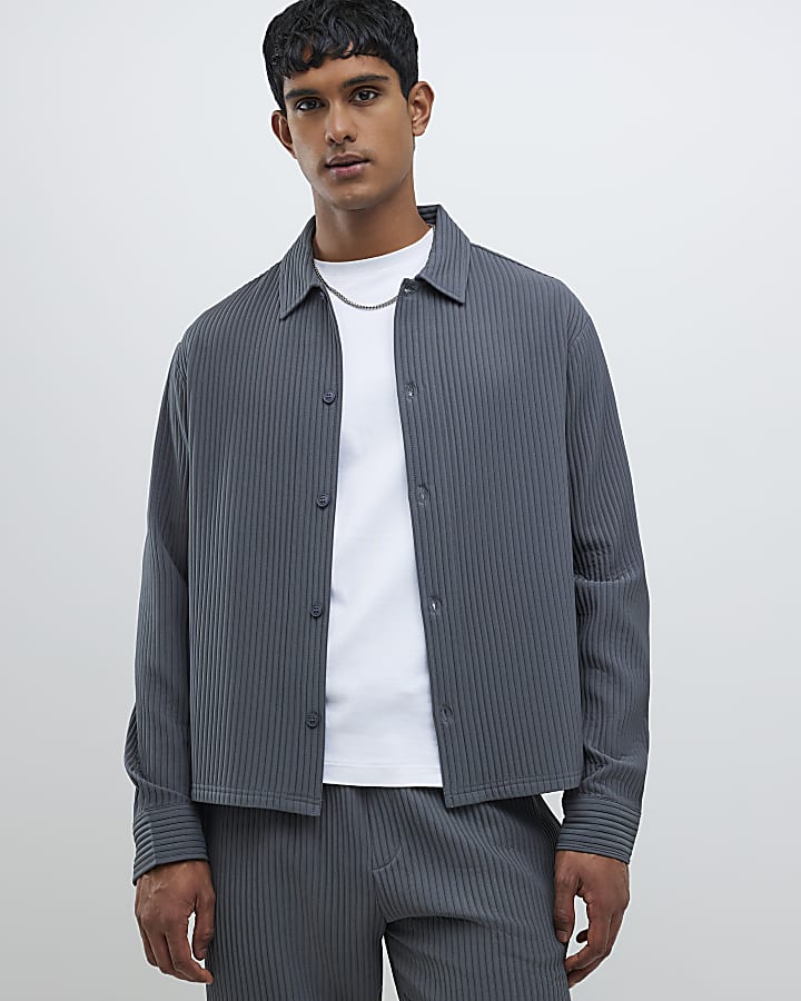 River Island Grey Boxy Fit Chunky Plisse Shirt
