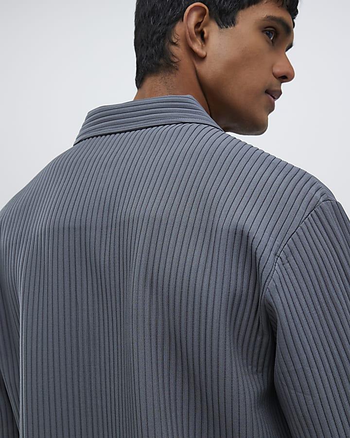river island Grey Boxy Fit Chunky Plisse Shirt