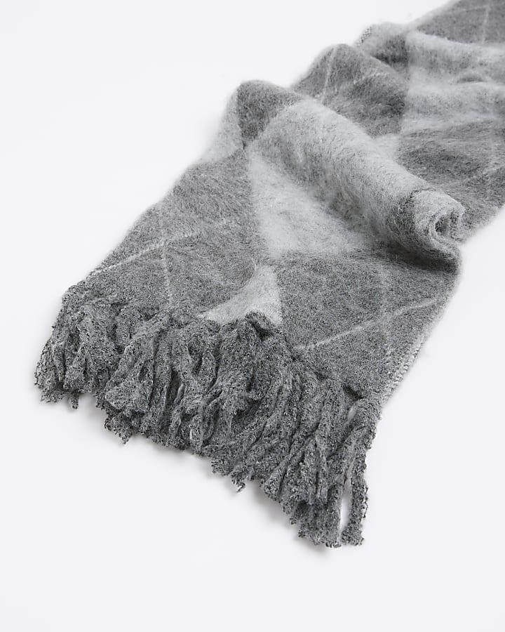 River Island Grey Brushed Argyle Scarf