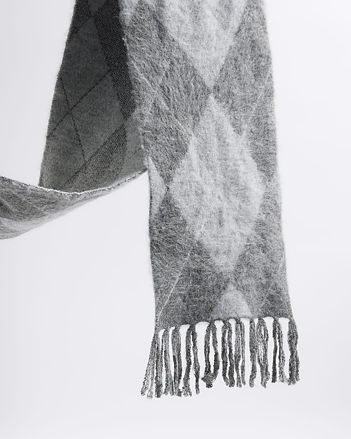 River Island Grey Brushed Argyle Scarf
