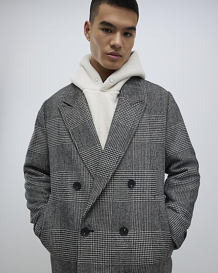 River Island Grey Check Overcoat
