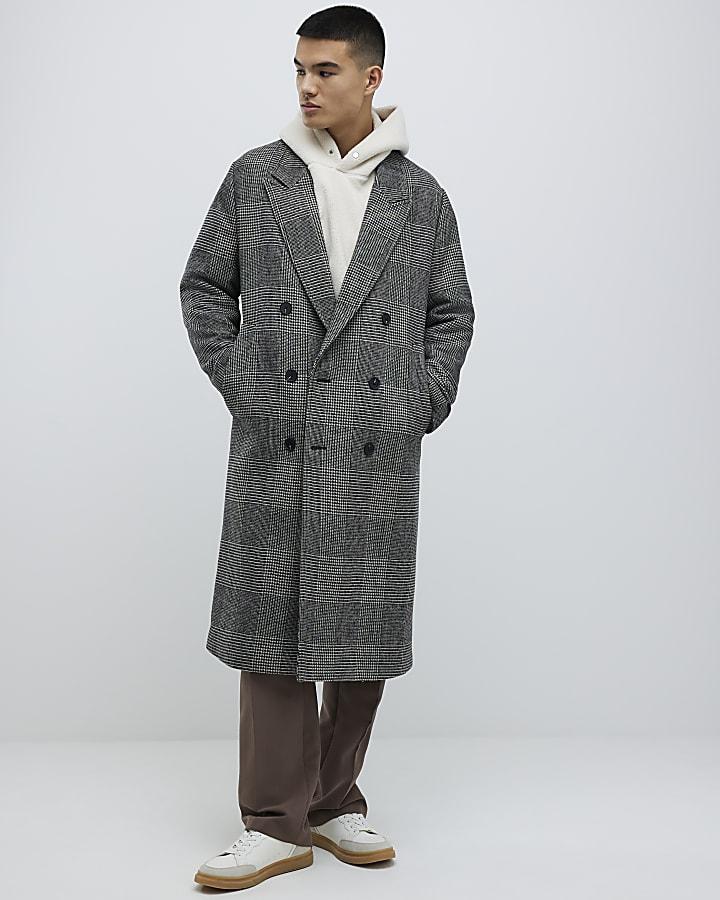 River Island Grey Check Overcoat