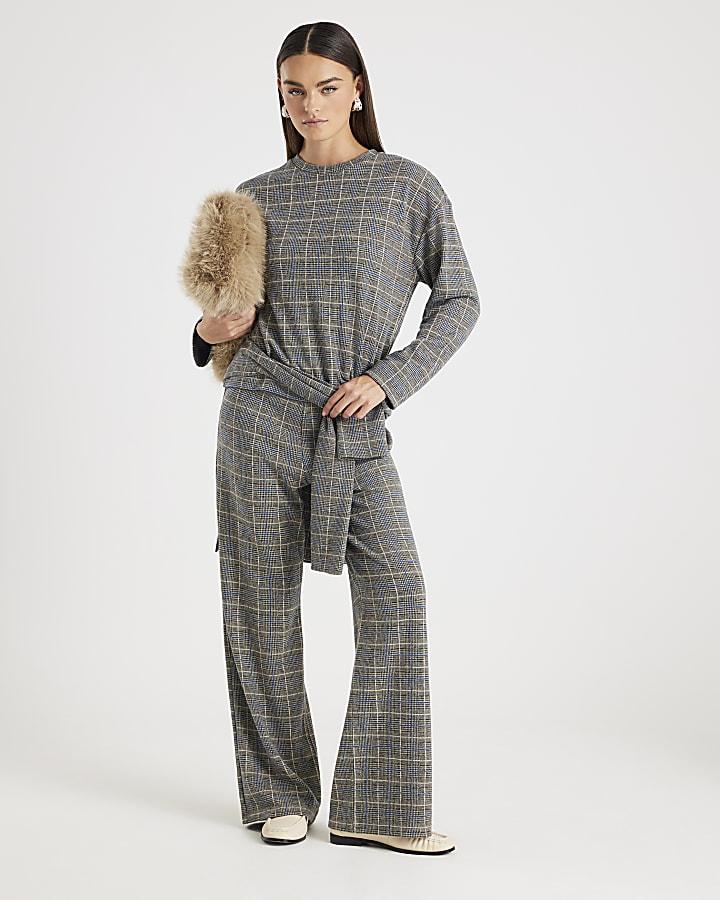 River Island Grey Check Print Cosy Boxy Fit Top
