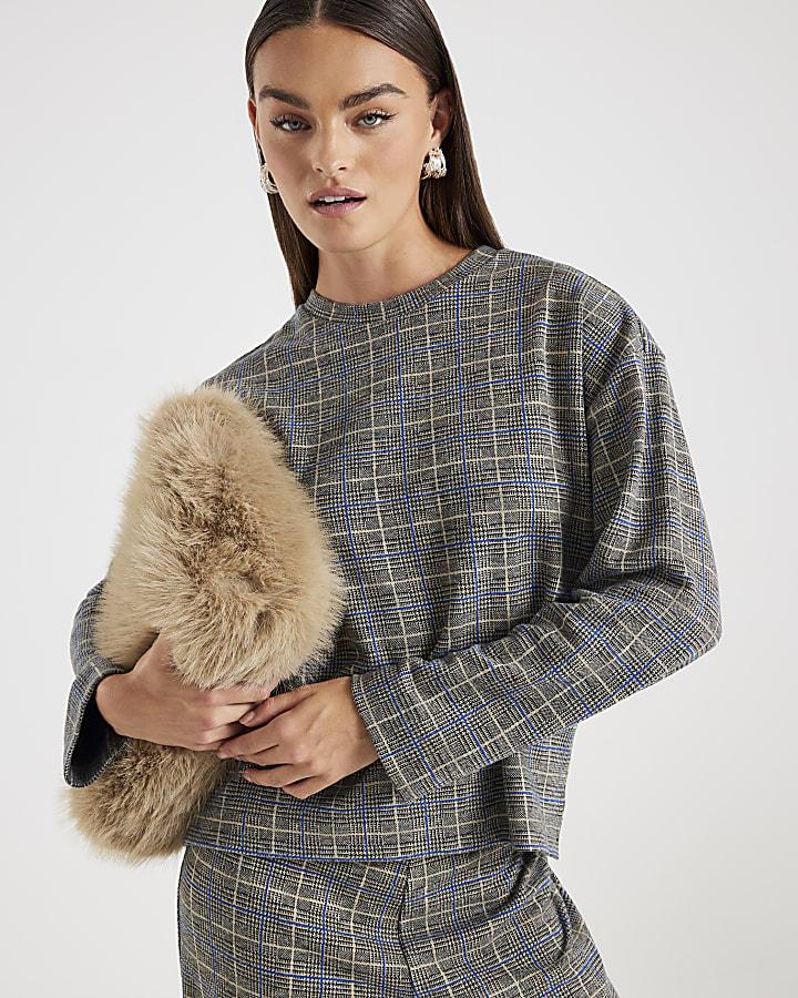 River Island Grey Check Print Cosy Boxy Fit Top