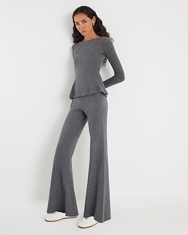 River Island Grey Cosy Kickflare Trousers