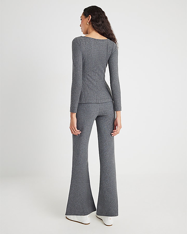 River Island Grey Cosy Kickflare Trousers