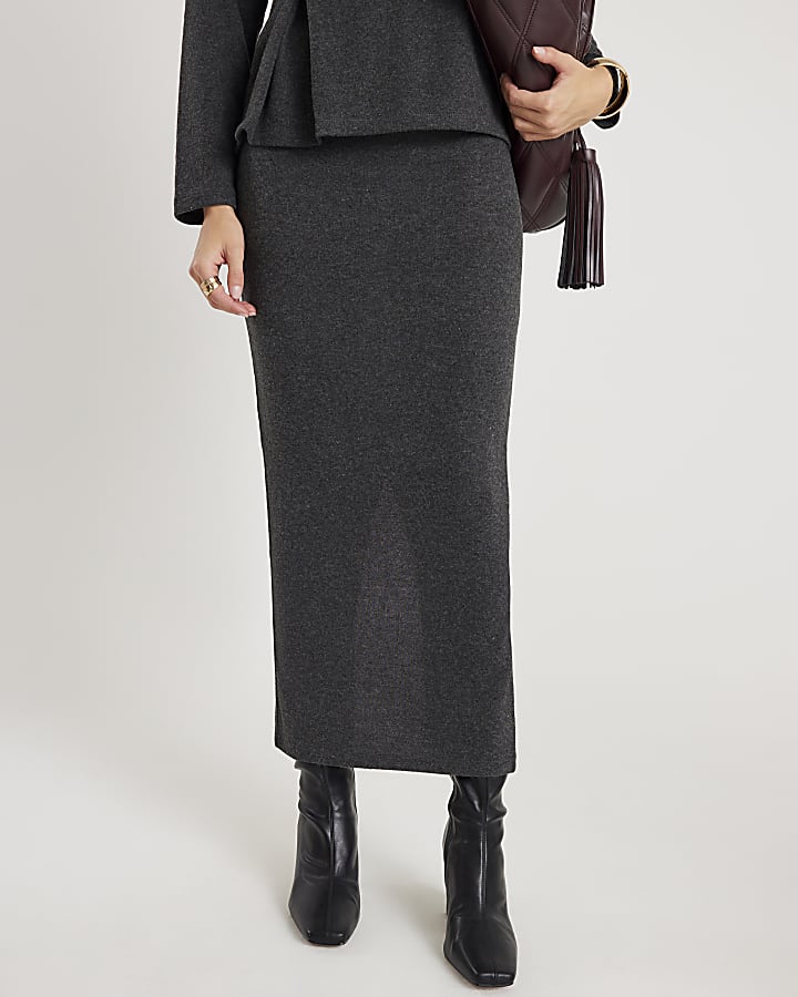River Island Grey Cosy Midi Skirt