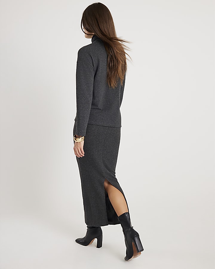 River Island Grey Cosy Midi Skirt
