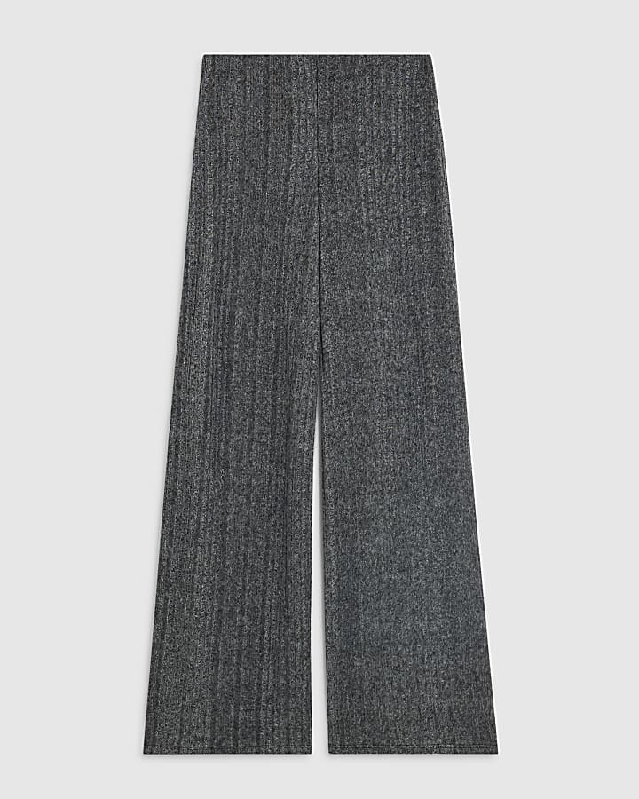 river island Grey Cosy Ribbed wide leg Trousers