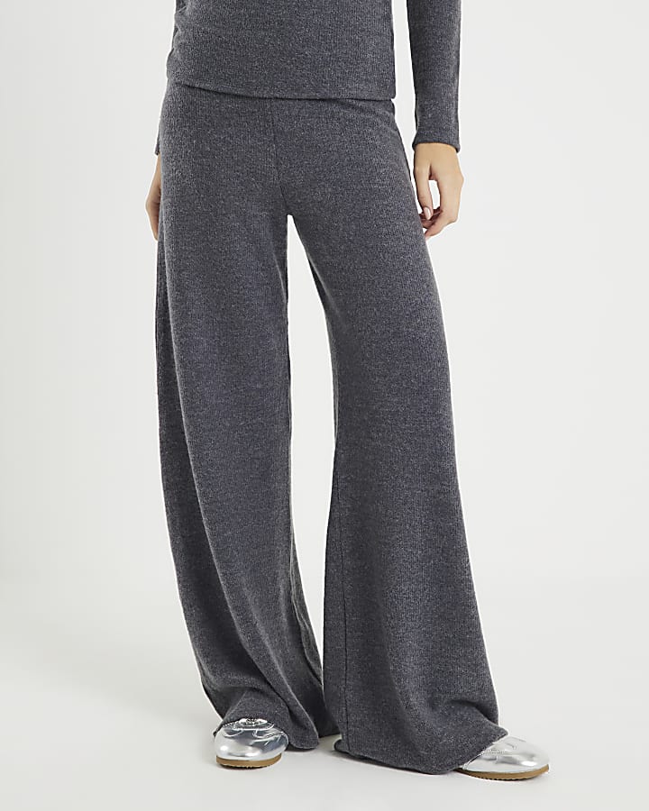River Island Grey Cosy Wide Leg Trousers